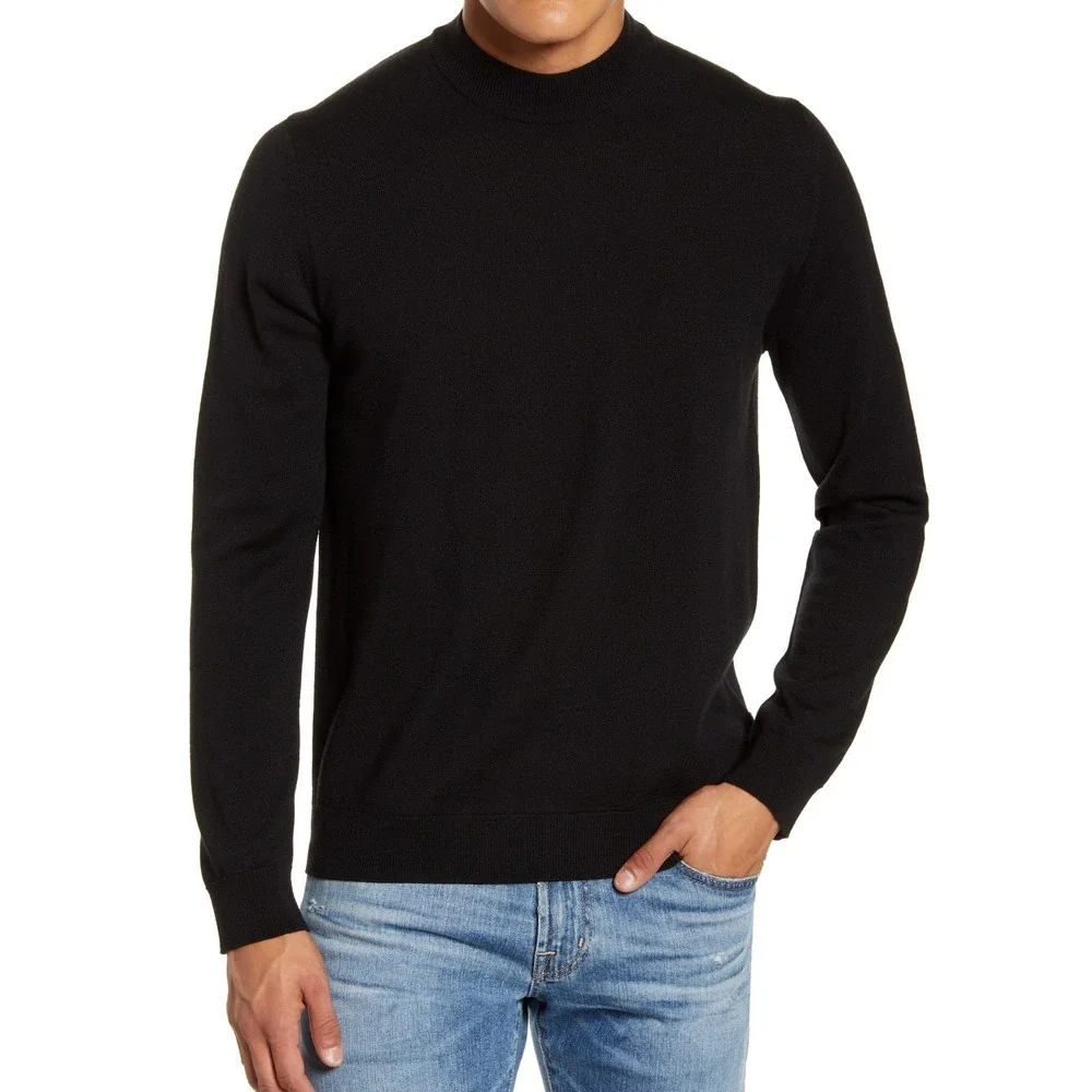NN07 No Nationality Black Martin 6328 Slim Fit Mock Neck Wool Sweater Medium